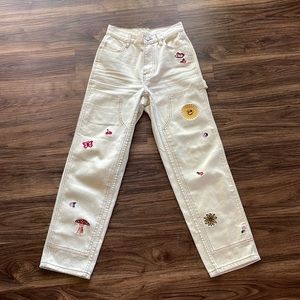 PacSun High Rise Jeans with Embroidered Details - Cream
